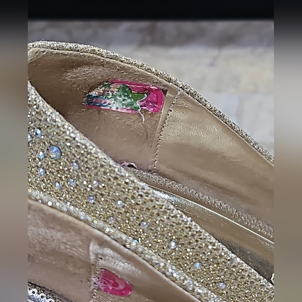LaSonia Golden Glitter Formal Wedding‎ High Platform Stilettos Shoes Heels Sz 9 - Picture 6 of 11